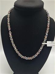 TAHITIAN STYLE BLACK PEARL AND OXIDIZED METAL BEAD STRAND NECKLACE